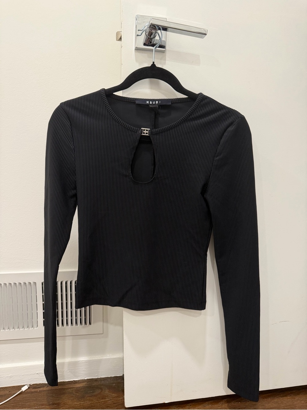 Ksubi Black Ribbed Long Sleeve Top with Front Keyhole